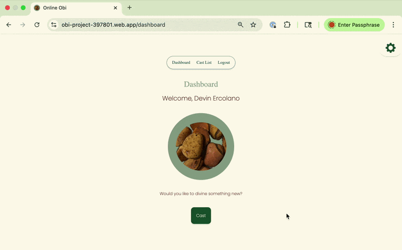 Online Obi app demo – user casting readings