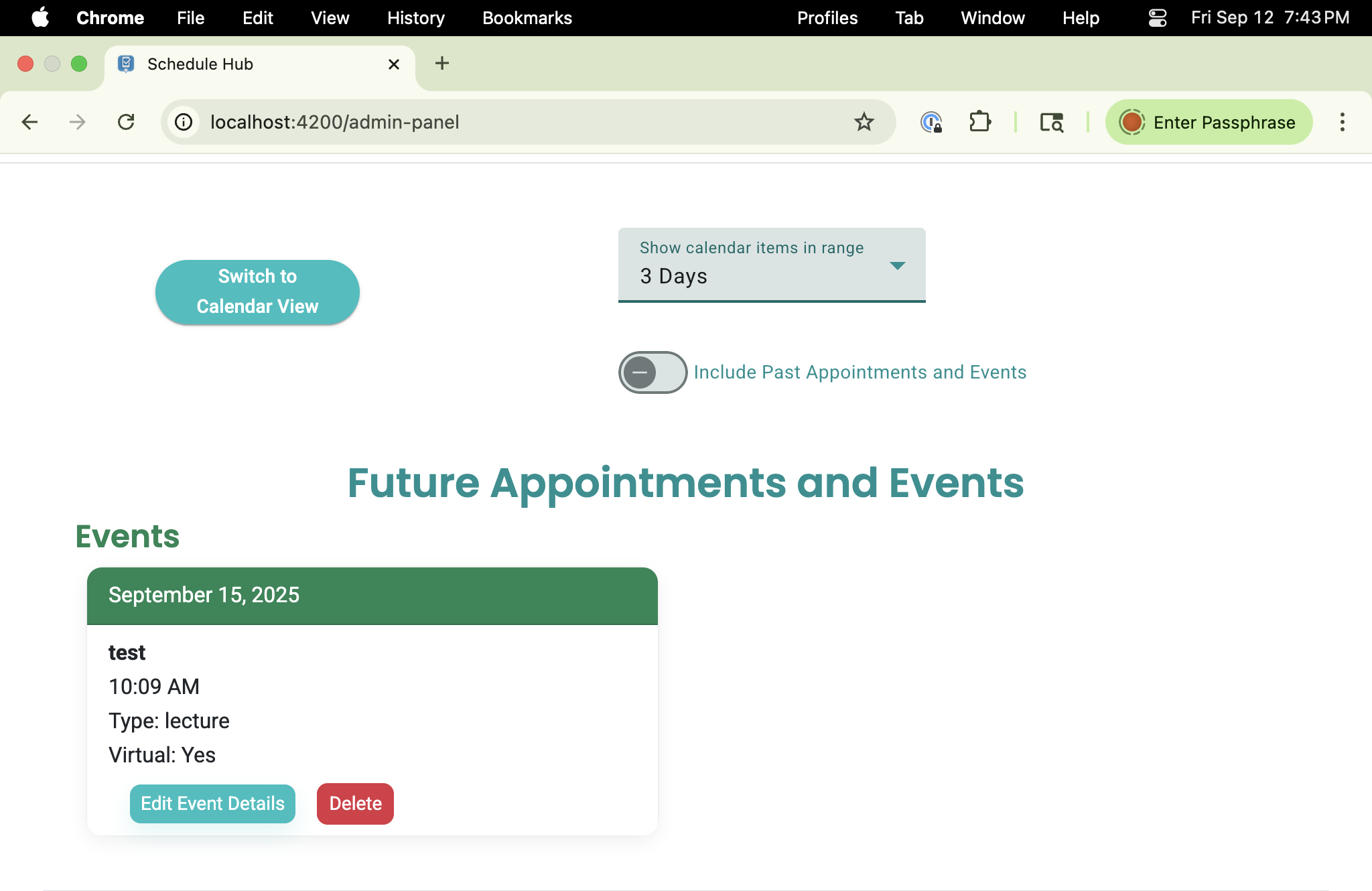 Schedule Hub app admin panel