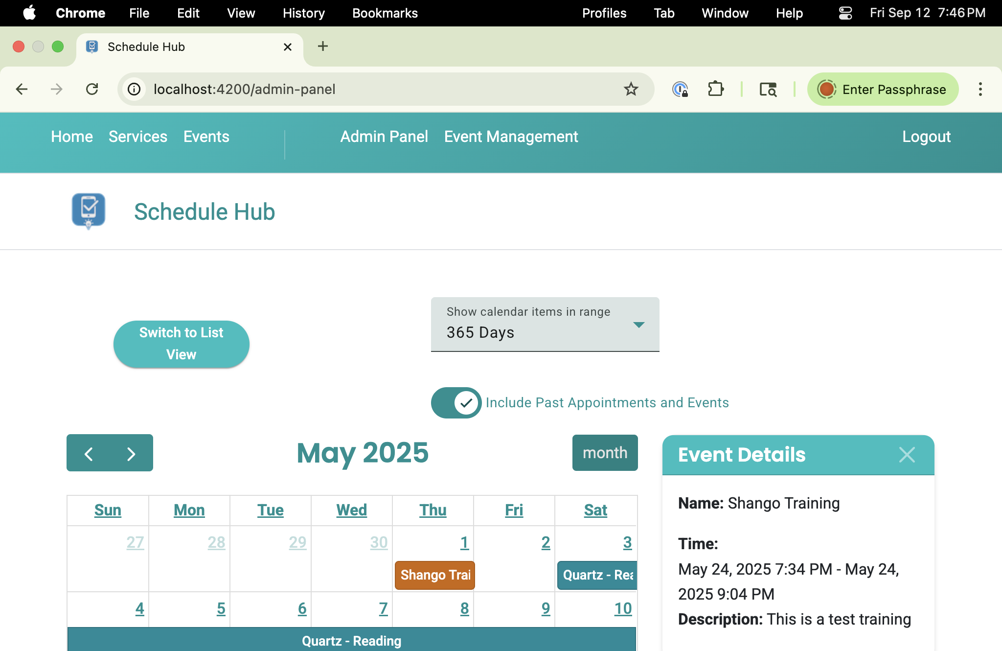 Schedule Hub app calendar view