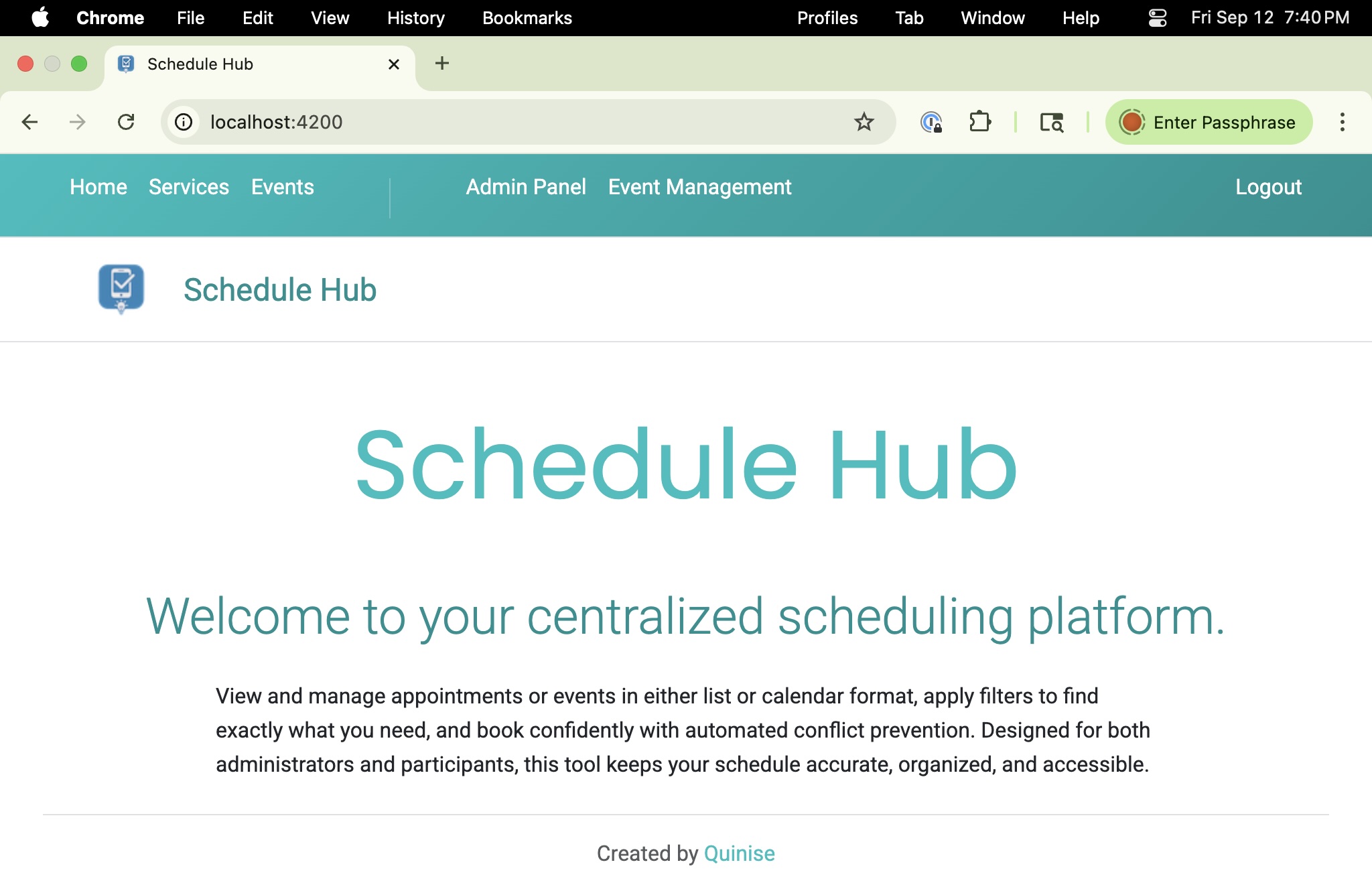 Schedule Hub app landing page